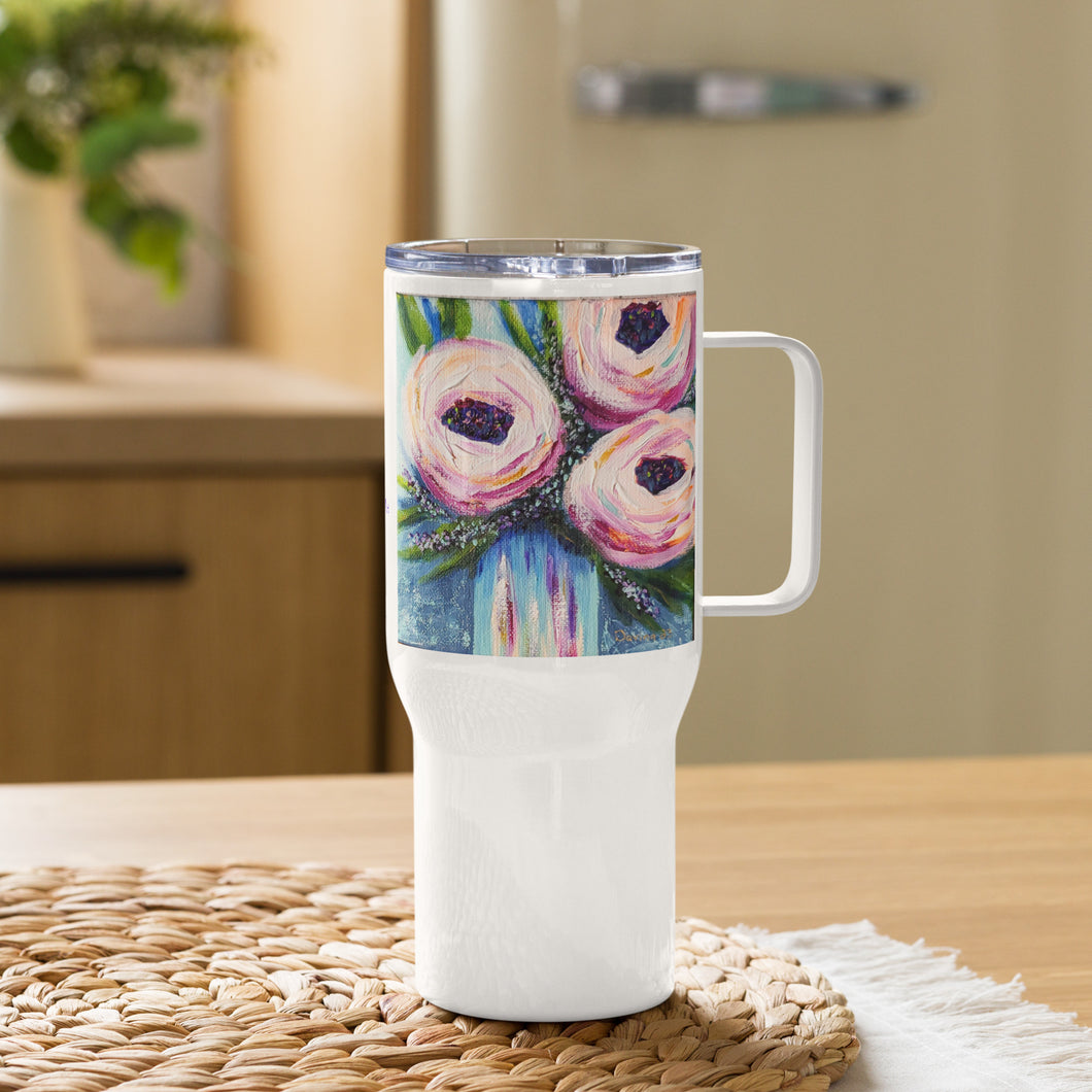 Floral Travel mug with a handle