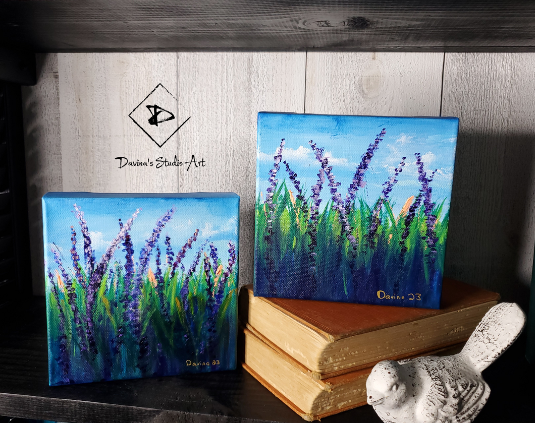 Small Lavender Field Floral Painting - Shelf Sitter