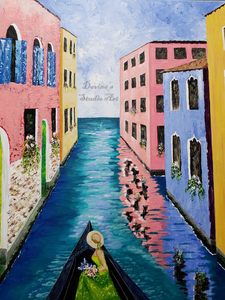 'Venice Canal Woman in Boat' Original Art